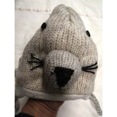 White Mouse Animal Hat Knitted 100% Wool With Real Fleece Lining!!!