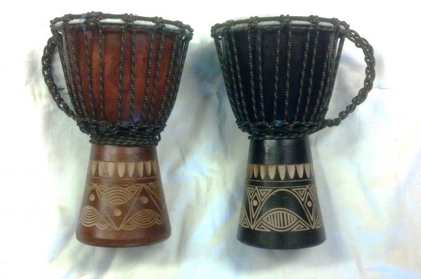 Djembe Drum 12 inches / 30cm Tall Solid Wood Bongo With Primitive Carving Design