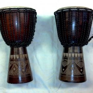 Djembe Drum 16 inches / 40cm Tall Solid Wood Bongo With Primitive Carving Design