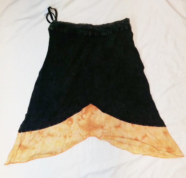 Rib Cotton Drawstring Skirt with flower applique' and v-hem-3967