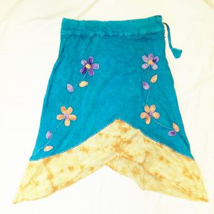 Rib Cotton Drawstring Skirt with flower applique' and v-hem-0
