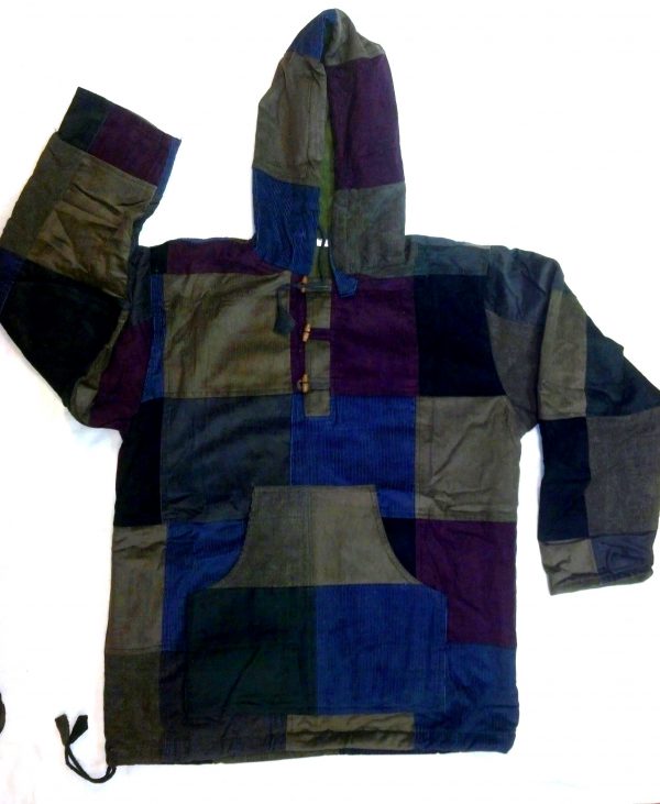 Corduroy Patch Baja Jacket Pullover Hoodie Anorak With Fleece Lining