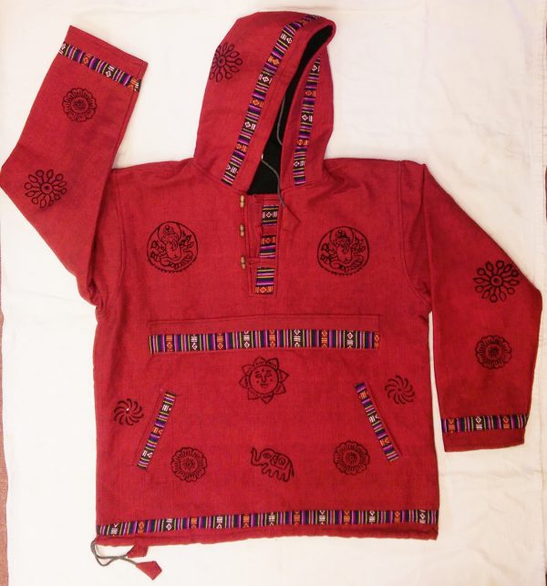 Bhutan Style Cotton Baja Pullover Anorak With Fleece Lining