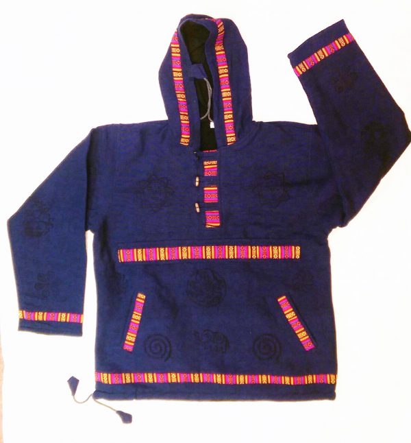 Bhutan Style Cotton Baja Pullover Anorak With Fleece Lining