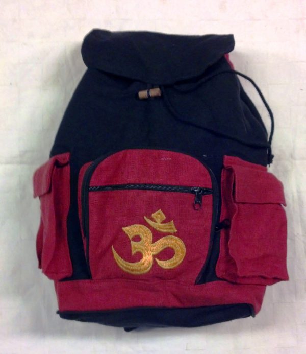 Rucksack Backpack With Three Pouches Adjustable Straps, Applique' & 100% Cotton