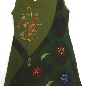 Green Cotton Panel Doll Dress With Embroidery-0