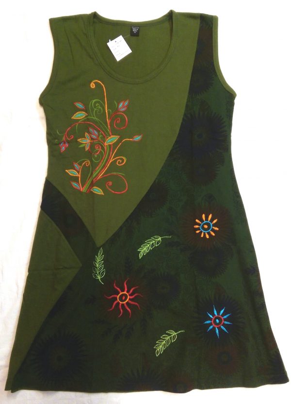 Green Cotton Panel Doll Dress With Embroidery-0