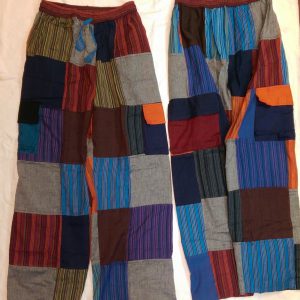 Striped Cotton Patchwork Cargo Pants With Pockets, Drawstring Sample Assortment