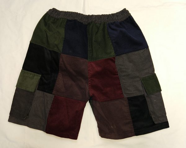 Corduroy Patchwork Cargo Shorts With Pockets, Drawstring